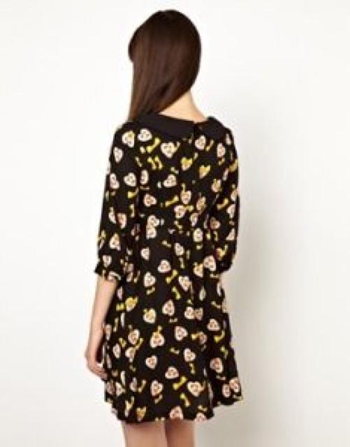 黒ゴールド黄色リボンハート柄ミニワンピースイギリスS5〜7号 < 女性ファッション  黒ゴールド黄色リボンハート柄ミニワンピースイギリスS5〜7号 < 女性ファッションの