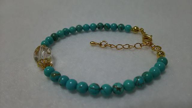 ☆handmade天然石ブレス☆水晶&マグネサイトターコイズ☆ < 女性アクセサリー/時計  ☆handmade天然石ブレス☆水晶&マグネサイトターコイズ☆ < 女性アクセサリー/時計の