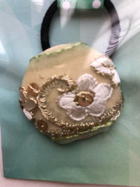 ハンドメイド ヘアゴム 特大 くるみボタン インドレース < 女性ファッション  ハンドメイド ヘアゴム 特大 くるみボタン インドレース < 女性ファッションの