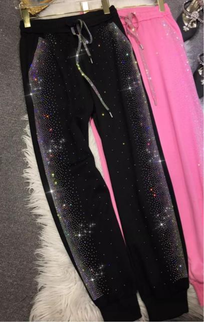 キラキララインストーン付き ワイドパンツ トレーナーパンツ ブラック 大きいサイズ < 女性ファッション  キラキララインストーン付き ワイドパンツ トレーナーパンツ ブラック 大きいサイズ  < 女性ファッションの