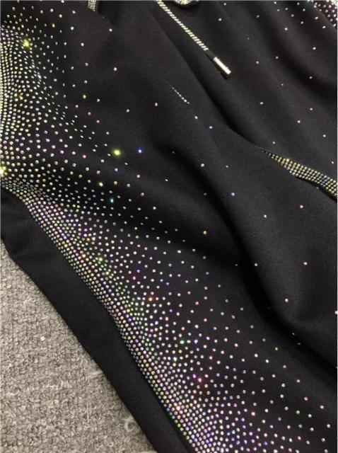 キラキララインストーン付き ワイドパンツ トレーナーパンツ ブラック 大きいサイズ < 女性ファッション  キラキララインストーン付き ワイドパンツ トレーナーパンツ ブラック 大きいサイズ < 女性ファッションの