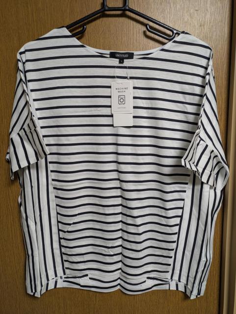 アンタイトル昨季新品白×黒コットン混ボーダー柄半袖カットソー大きいサイズ0411号12号インナーTシャツプルオーバー重ね着 < ブランド  アンタイトル昨季新品白×黒コットン混ボーダー柄半袖カットソー大きいサイズ0411号12号インナーTシャツプルオーバー重ね着 < ブランドの