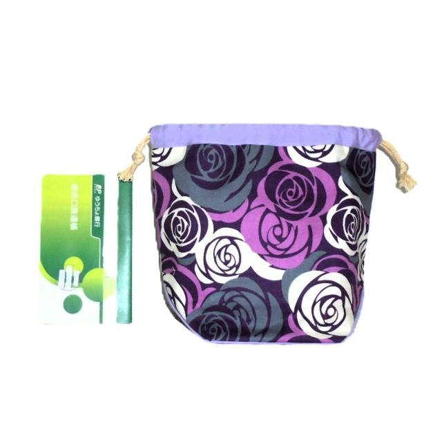 【底マチ幅が広い巾着】◆ステンドグラス風な紫薔薇◆裏地あり巾着 < 女性ファッション 【底マチ幅が広い巾着】◆ステンドグラス風な紫薔薇◆裏地あり巾着 < 女性ファッションの