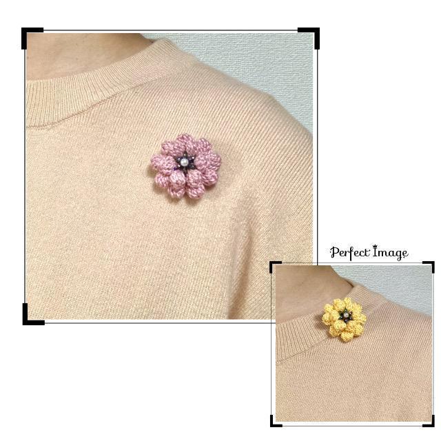 ハンドメイド♪レース編み ぽこぽこ花びらのお花モチーフブローチ < 女性ファッション  ハンドメイド♪レース編み ぽこぽこ花びらのお花モチーフブローチ < 女性ファッションの