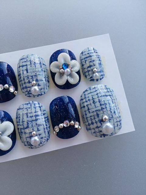 売り切り☆ブルー系 ツイードネイル お花 ショート 注意書きあり < 香水/コスメ/ネイル  売り切り☆ブルー系 ツイードネイル お花 ショート 注意書きあり < 香水/コスメ/ネイルの