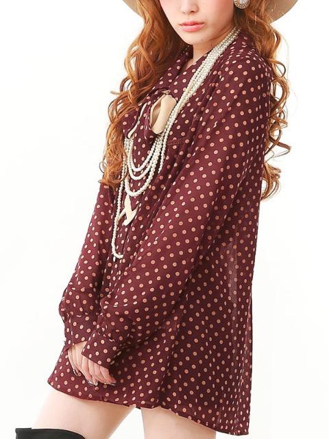 夢展望★リボンタイ付き ドット柄 ロング ブラウス < ブランド  夢展望★リボンタイ付き ドット柄 ロング ブラウス < ブランドの