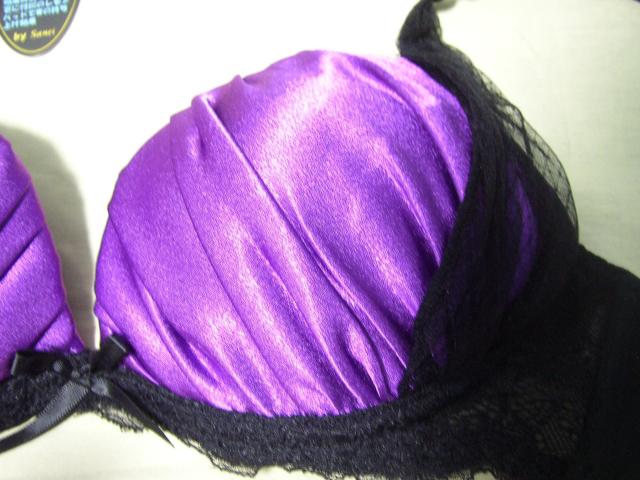 光沢むらさきと黒レースB75Mワイヤー入り < 女性ファッション  光沢むらさきと黒レースB75Mワイヤー入り < 女性ファッションの