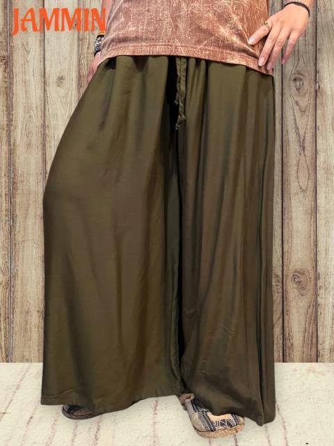 ゆったりワイドパンツ カーキ 男女兼用 アジアン エスニック ヒッピー < 女性ファッション ゆったりワイドパンツ カーキ 男女兼用 アジアン エスニック ヒッピー < 女性ファッションの