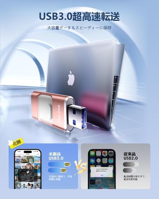 ��p�A�v���s�v 4in1 iPhone�Ή� USB������256GB �����f�[�^�o�b�N�A�b�v �ʐ^�f�[�^�ۑ��t���b�V���������^�C�vc �� PC�{��/���Ӌ@��� 