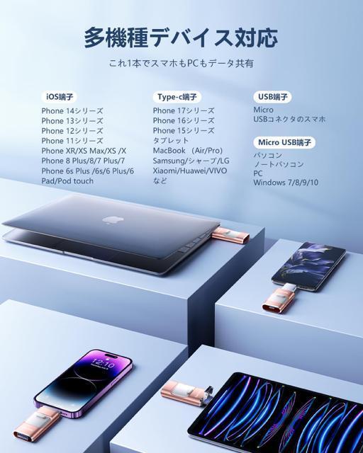 ��p�A�v���s�v 4in1 iPhone�Ή� USB������256GB �����f�[�^�o�b�N�A�b�v �ʐ^�f�[�^�ۑ��t���b�V���������^�C�vc �� PC�{��/���Ӌ@��� 