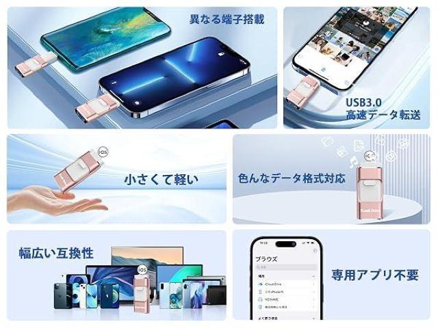 ��p�A�v���s�v 4in1 iPhone�Ή� USB������256GB �����f�[�^�o�b�N�A�b�v �ʐ^�f�[�^�ۑ��t���b�V���������^�C�vc �� PC�{��/���Ӌ@��� 