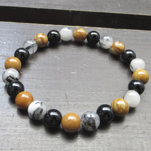 珪化木・グレイニネスxブラックルチルxオニキスブレスレット < 男性アクセサリー/時計 珪化木・グレイニネスxブラックルチルxオニキスブレスレット < 男性アクセサリー/時計の