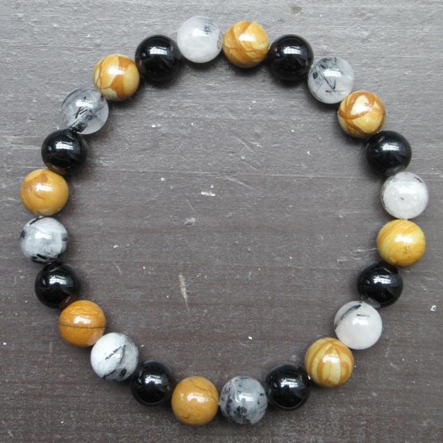 珪化木・グレイニネスxブラックルチルxオニキスブレスレット < 男性アクセサリー/時計 珪化木・グレイニネスxブラックルチルxオニキスブレスレット < 男性アクセサリー/時計の