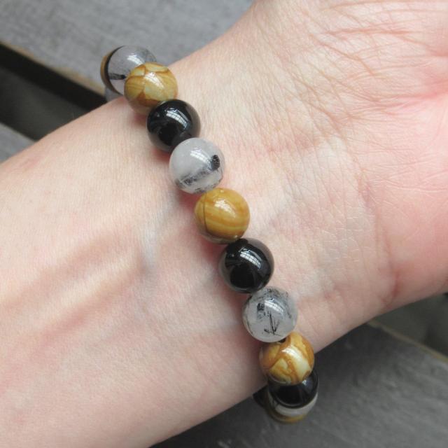 珪化木・グレイニネスxブラックルチルxオニキスブレスレット < 男性アクセサリー/時計 珪化木・グレイニネスxブラックルチルxオニキスブレスレット < 男性アクセサリー/時計の