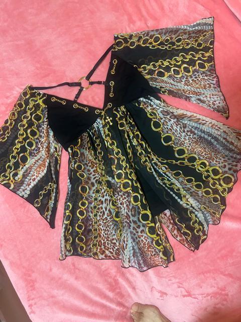 d.i.a. チェーン 豹柄シフォン 胸元背中深く空き チェーンチャーム バッククロス露出 ゴージャスフレアトップス 新品未使用 < ブランド  d.i.a. チェーン 豹柄シフォン 胸元背中深く空き チェーンチャーム バッククロス露出 ゴージャスフレアトップス 新品未使用  < ブランドの