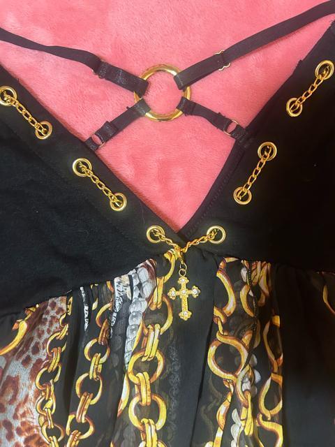 d.i.a. チェーン 豹柄シフォン 胸元背中深く空き チェーンチャーム バッククロス露出 ゴージャスフレアトップス 新品未使用 < ブランド  d.i.a. チェーン 豹柄シフォン 胸元背中深く空き チェーンチャーム バッククロス露出 ゴージャスフレアトップス 新品未使用 < ブランドの