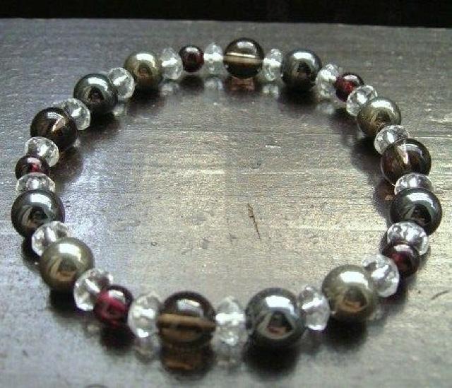 ☆即決☆茶水晶xパイライトxガーネットxヘマタイト < 男性アクセサリー/時計 ☆即決☆茶水晶xパイライトxガーネットxヘマタイト < 男性アクセサリー/時計の