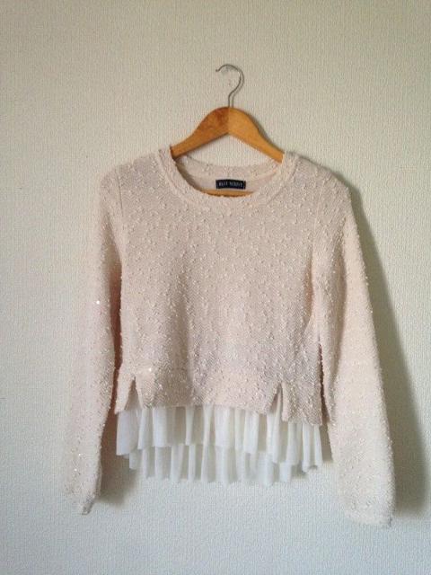 BLUE STRIVE◆スパコールラメ 切り替えシフォントップス M < 女性ファッション  BLUE STRIVE◆スパコールラメ 切り替えシフォントップス M  < 女性ファッションの