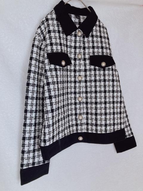 SHEIN 白黒 長袖 ツイード シャツ ジャケット 上着 S パールボタン N2m < 女性ファッション  SHEIN 白黒 長袖 ツイード シャツ ジャケット 上着 S パールボタン N2m < 女性ファッションの