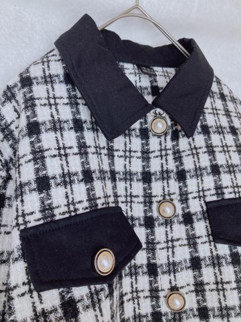 SHEIN 白黒 長袖 ツイード シャツ ジャケット 上着 S パールボタン N2m < 女性ファッション  SHEIN 白黒 長袖 ツイード シャツ ジャケット 上着 S パールボタン N2m < 女性ファッションの