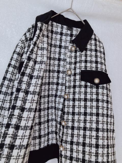 SHEIN 白黒 長袖 ツイード シャツ ジャケット 上着 S パールボタン N2m < 女性ファッション  SHEIN 白黒 長袖 ツイード シャツ ジャケット 上着 S パールボタン N2m < 女性ファッションの