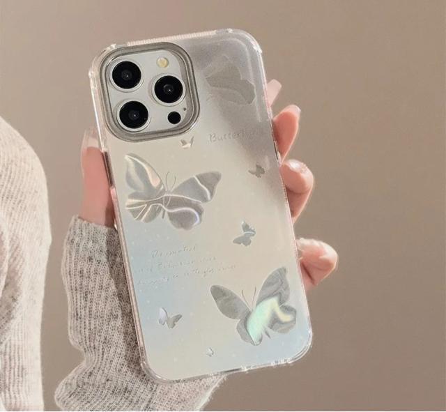 iPhone16用ケース クリアキュート バタフライ シルバー薄いブルーiphone16 iphone16 pro < 家電/AV  iPhone16用ケース クリアキュート バタフライ シルバー薄いブルーiphone16 iphone16 pro < 家電/AVの