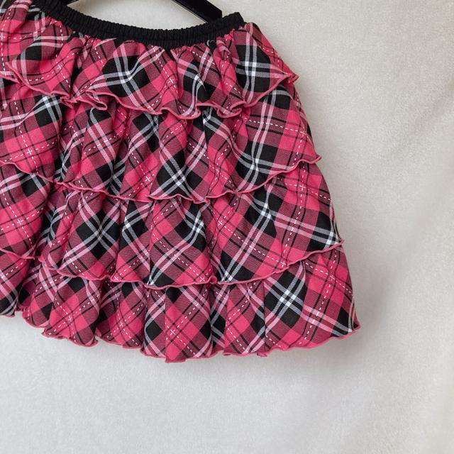 BODYLINE フレア ティアード フリル ピンクチェックミニスカート F N2m < ブランド  BODYLINE フレア ティアード フリル ピンクチェックミニスカート F N2m < ブランドの