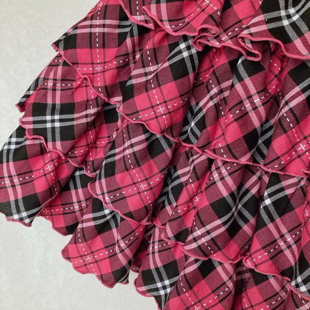 BODYLINE フレア ティアード フリル ピンクチェックミニスカート F N2m < ブランド  BODYLINE フレア ティアード フリル ピンクチェックミニスカート F N2m < ブランドの
