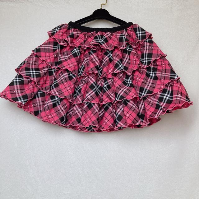 BODYLINE フレア ティアード フリル ピンクチェックミニスカート F N2m < ブランド  BODYLINE フレア ティアード フリル ピンクチェックミニスカート F N2m < ブランドの