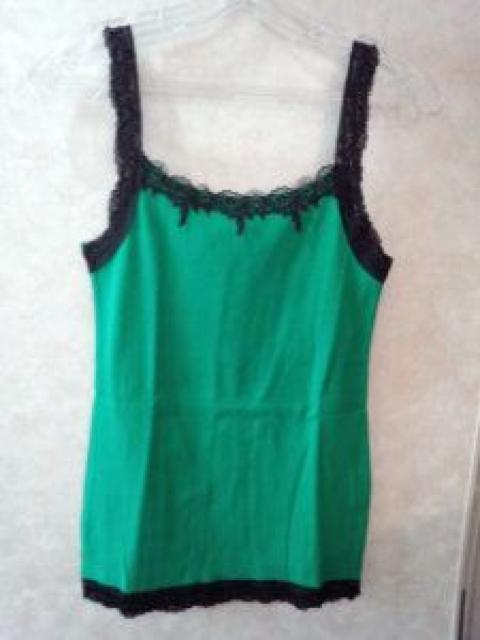 グリーン緑ブラック黒レースコットン100%キャミソールM < 女性ファッション  グリーン緑ブラック黒レースコットン100%キャミソールM  < 女性ファッションの