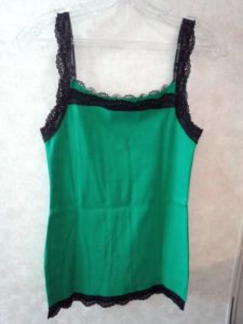 グリーン緑ブラック黒レースコットン100%キャミソールM < 女性ファッション  グリーン緑ブラック黒レースコットン100%キャミソールM < 女性ファッションの