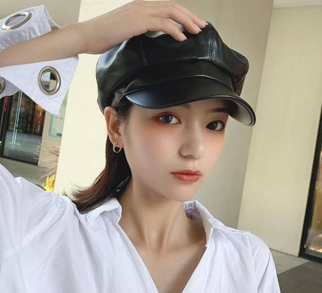 送料無料 レディース フェイクレザー キャスケット ブラック < 女性ファッション  送料無料 レディース フェイクレザー キャスケット ブラック < 女性ファッションの