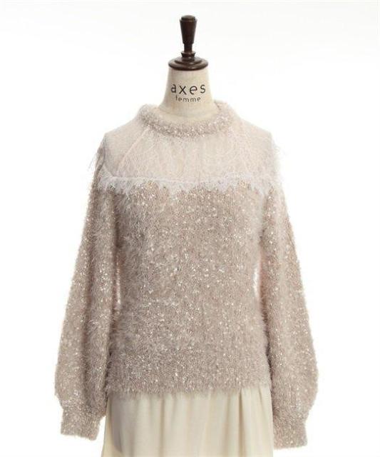 新品☆アクシーズ*レース切り替えニットプルオーバー < ブランド 新品☆アクシーズ*レース切り替えニットプルオーバー < ブランドの