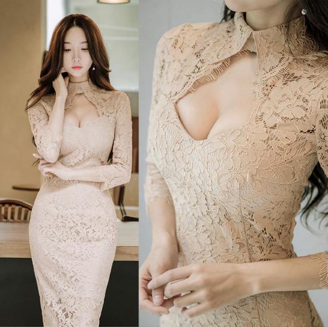 総レース ワンピース レース 膝丈 七分袖 薄手 着痩せ 韓国風 韓国ファッション 上品 美脚 セクシー 通勤 OL 3サイズ < 女性ファッション  総レース ワンピース レース 膝丈 七分袖 薄手 着痩せ 韓国風 韓国ファッション 上品 美脚 セクシー 通勤 OL 3サイズ < 女性ファッションの