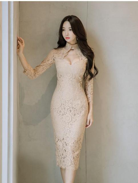 総レース ワンピース レース 膝丈 七分袖 薄手 着痩せ 韓国風 韓国ファッション 上品 美脚 セクシー 通勤 OL 3サイズ < 女性ファッション  総レース ワンピース レース 膝丈 七分袖 薄手 着痩せ 韓国風 韓国ファッション 上品 美脚 セクシー 通勤 OL 3サイズ < 女性ファッションの