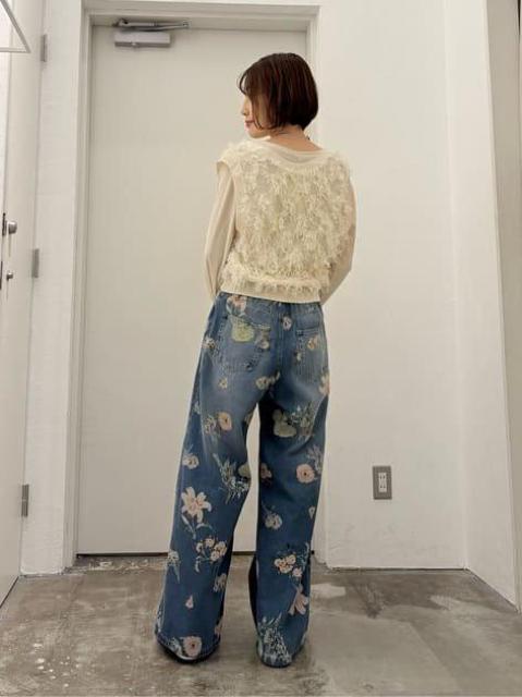 SUGAR SPOON/パンツ★フラワープリントのワイドデニム < ブランド  SUGAR SPOON/パンツ★フラワープリントのワイドデニム < ブランドの