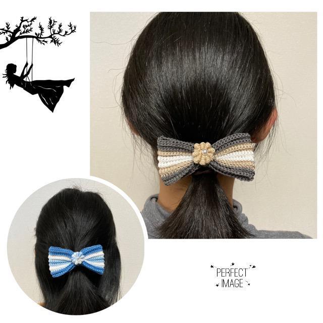 ハンドメイド♪レース編み お花モチーフ付リボンヘアゴム < 女性ファッション  ハンドメイド♪レース編み お花モチーフ付リボンヘアゴム < 女性ファッションの