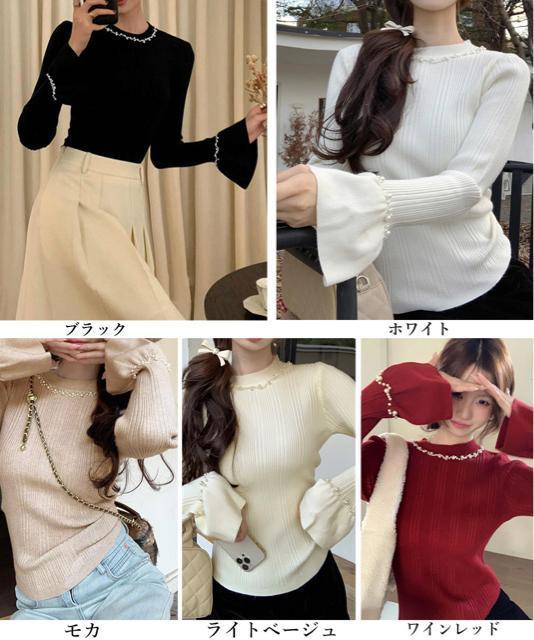 送料無料 新品 パール付きニットトップス フレアスリーブ < 女性ファッション  送料無料 新品 パール付きニットトップス フレアスリーブ < 女性ファッションの