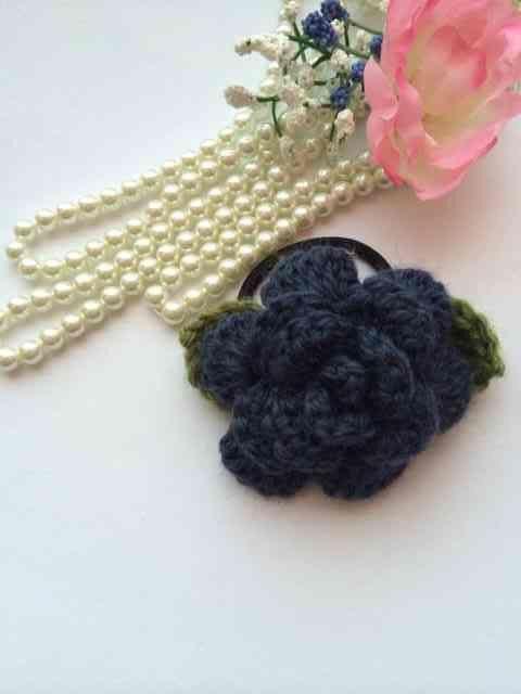 ハンドメイド ヘアゴム 薔薇 ウール ネイビー ガーリー axes好き < 女性ファッション  ハンドメイド ヘアゴム 薔薇 ウール ネイビー ガーリー axes好き < 女性ファッションの