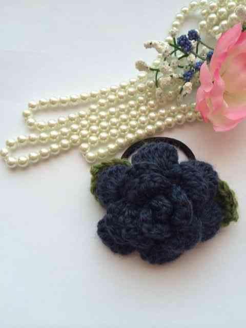 ハンドメイド ヘアゴム 薔薇 ウール ネイビー ガーリー axes好き < 女性ファッション  ハンドメイド ヘアゴム 薔薇 ウール ネイビー ガーリー axes好き < 女性ファッションの