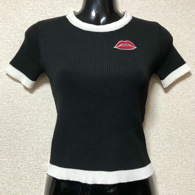 【新品/HiP ROCKER】唇刺繍入バイカラーリブニット/ブラック < ブランド 【新品/HiP ROCKER】唇刺繍入バイカラーリブニット/ブラック < ブランドの