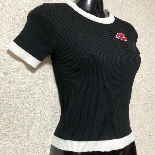 【新品/HiP ROCKER】唇刺繍入バイカラーリブニット/ブラック < ブランド 【新品/HiP ROCKER】唇刺繍入バイカラーリブニット/ブラック < ブランドの