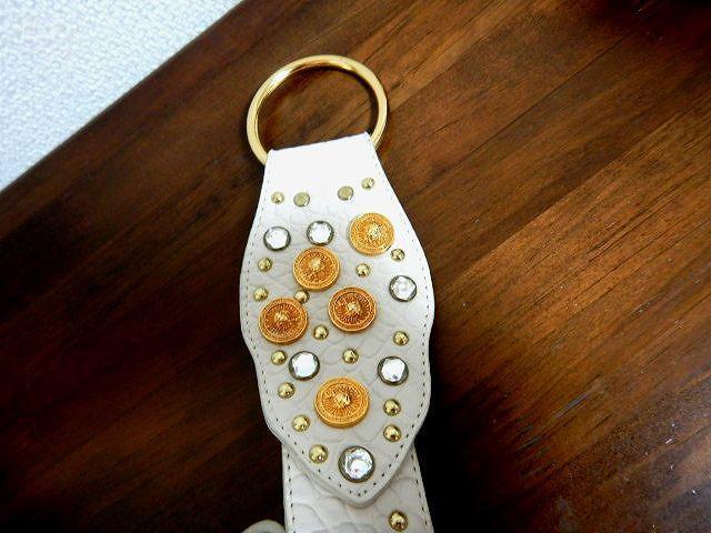 ◆ベルト レザー ホワイト スタッズ ラインストーン アウター用 中古品 < 女性ファッション  ◆ベルト レザー ホワイト スタッズ ラインストーン アウター用 中古品 < 女性ファッションの