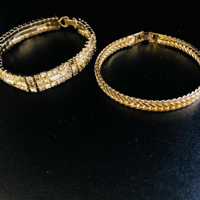 ゴールドカラー シルバーカラー ラインストーン 喜平 ブレスレット ブレス < 女性アクセサリー/時計 ゴールドカラー シルバーカラー ラインストーン 喜平 ブレスレット ブレス < 女性アクセサリー/時計の