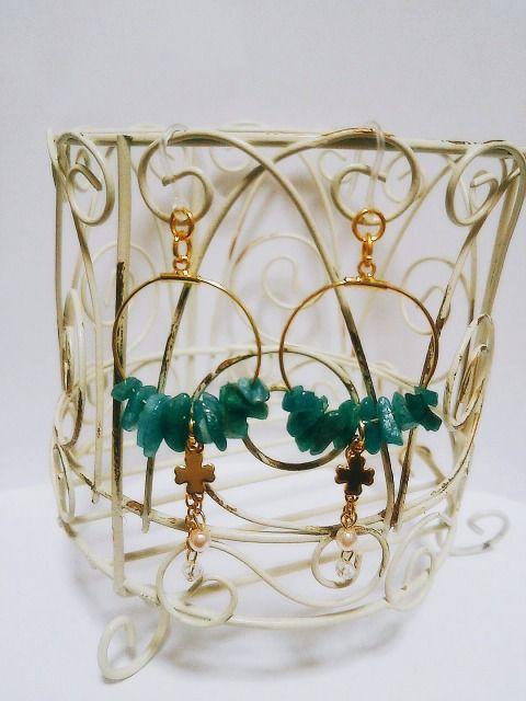 フープターコイズ半貴石クロスパールクリスタルスワロ樹脂フック < 女性アクセサリー/時計  フープターコイズ半貴石クロスパールクリスタルスワロ樹脂フック  < 女性アクセサリー/時計の