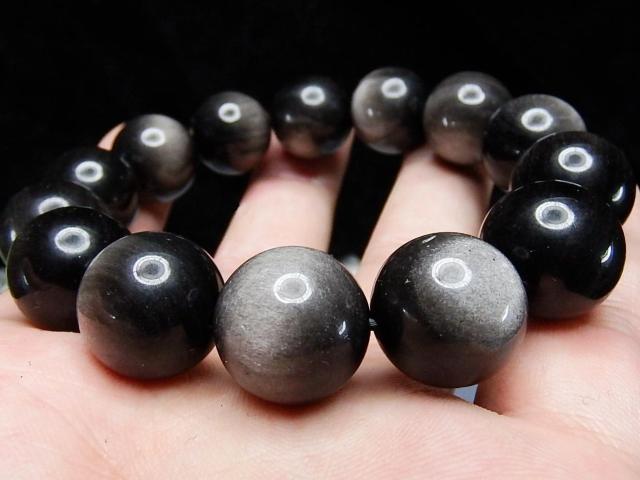 迫力満点発色良好シルバーオブシディアン大玉16mm強ブレスレット数珠天然石 < 男性アクセサリー/時計  迫力満点発色良好シルバーオブシディアン大玉16mm強ブレスレット数珠天然石 < 男性アクセサリー/時計の