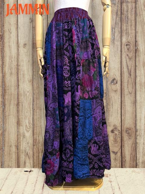 パッチワークフレアスカート アジアン エスニック ヒッピー フレアスカート < 女性ファッション パッチワークフレアスカート アジアン エスニック ヒッピー フレアスカート < 女性ファッションの