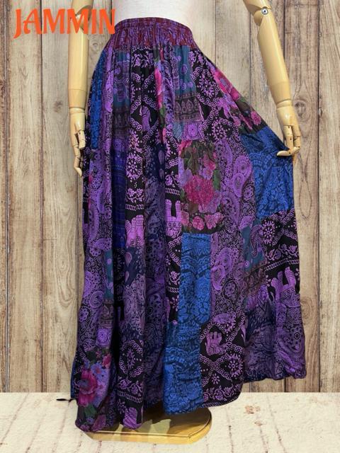 パッチワークフレアスカート アジアン エスニック ヒッピー フレアスカート < 女性ファッション パッチワークフレアスカート アジアン エスニック ヒッピー フレアスカート < 女性ファッションの