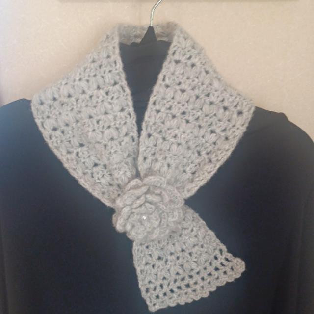 ☆Hand made☆ 薔薇のミニマフラー*グレー < ペット/手芸/園芸 ☆Hand made☆ 薔薇のミニマフラー*グレー < ペット/手芸/園芸の