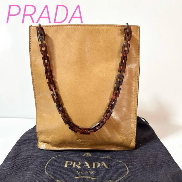 PRADA プラダ レザー プラスチックチェーン ハンドバッグ G金具 ライトブラウン < ブランド PRADA プラダ レザー プラスチックチェーン ハンドバッグ G金具 ライトブラウン < ブランドの